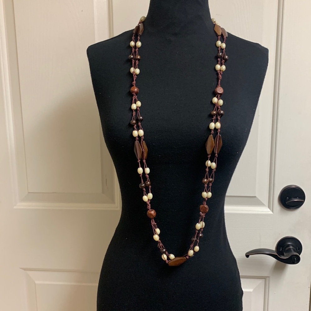 Robert Rose Brown and Cream double strand necklace